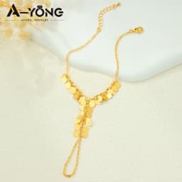Oman Tassel Charm Bracelet with Ring 21k Gold Plated Turkish Vintage Coins Hand Chains Nigeria Women Event Party Jewelry