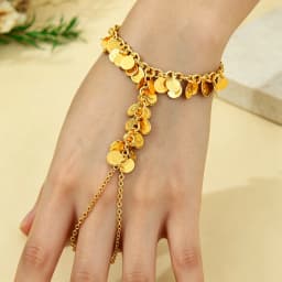 Oman Tassel Charm Bracelet with Ring 21k Gold Plated Turkish Vintage Coins Hand Chains Nigeria Women Event Party Jewelry
