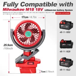 Cordless Clip Fan for Milwaukee M18 18V Battery 2 Speed Dual USB Portable for Stroller Camping Outdoor (Battery Not Included)