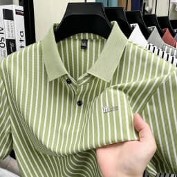 Short Sleeved T-shirt Men's Summer Striped Lapel Polo Shirt Cool Middle-aged Dad Outfit Top Versatile
