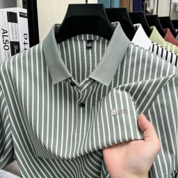 Short Sleeved T-shirt Men's Summer Striped Lapel Polo Shirt Cool Middle-aged Dad Outfit Top Versatile