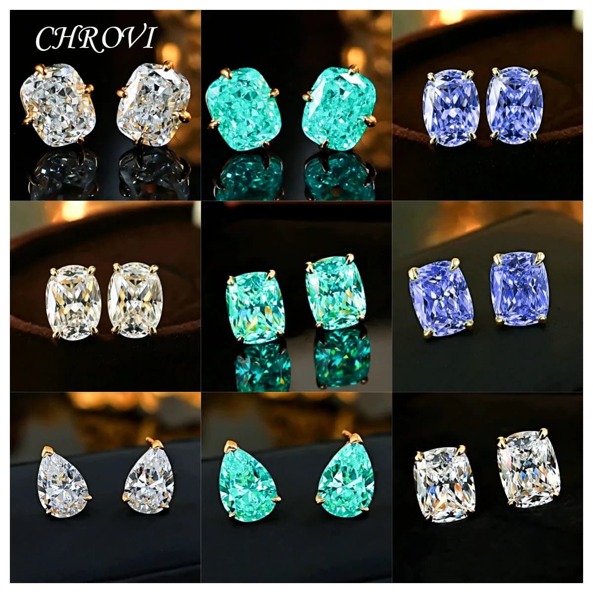 Exquisite 925 Sterling Silver Ice Flower Long Pillow-Shaped White Zircon Stud Earrings Simple Single Diamond Gold Earrings