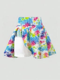 Girls Summer 7-14Y High Waisted Colorful Tie-Dye Print Skort with Built-in Shorts for Daily Tennis School Outdoor Casual Trendy