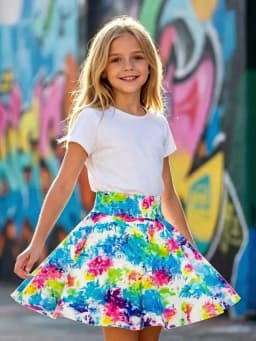 Girls Summer 7-14Y High Waisted Colorful Tie-Dye Print Skort with Built-in Shorts for Daily Tennis School Outdoor Casual Trendy