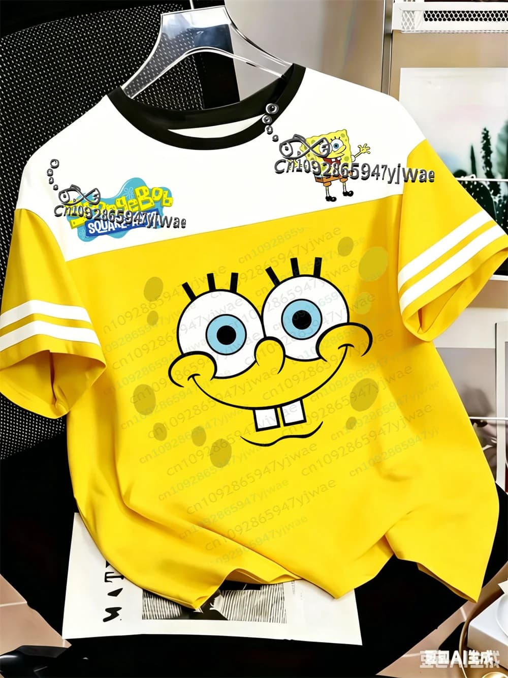 SpongeBob SquarePants 3D Graphic Printed Jersey Short Sleeve Fashion Cartoon Casual Top Summer Men's Women's T-shirts Top