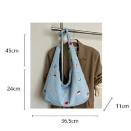 Zipper Closure Shoulder Bag Korean Style Embroidered Design Denim Tote Bag Sweet Style Cute Design Large-capacity Bag Casual Use