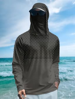 Men Hood Fishing Shirt Long Sleeve Fishing Clothing Fishing T Shirt UV Protection Fishing Shirt Fishing Apparel Quick Dry