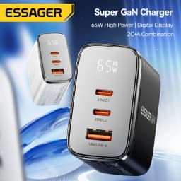 Essager 65W GaN USB Type C Charger with Digital Display QC 4.0 PD 3.2 Fast Charge for Samsung Huawei iPhone17 Laptop MacBook