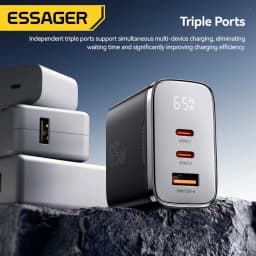 Essager 65W GaN USB Type C Charger with Digital Display QC 4.0 PD 3.2 Fast Charge for Samsung Huawei iPhone17 Laptop MacBook