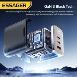 Essager 65W GaN USB Type C Charger with Digital Display QC 4.0 PD 3.2 Fast Charge for Samsung Huawei iPhone17 Laptop MacBook
