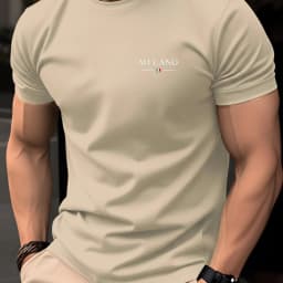 Men's Summer 100% Cotton Casual Fashion MILANO ITALIA Pattern Printed Loose Breathable Round Neck Short Sleeve T-shirt
