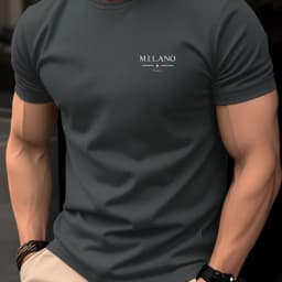 Men's Summer 100% Cotton Casual Fashion MILANO ITALIA Pattern Printed Loose Breathable Round Neck Short Sleeve T-shirt