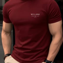 Men's Summer 100% Cotton Casual Fashion MILANO ITALIA Pattern Printed Loose Breathable Round Neck Short Sleeve T-shirt