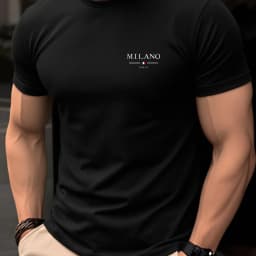 Men's Summer 100% Cotton Casual Fashion MILANO ITALIA Pattern Printed Loose Breathable Round Neck Short Sleeve T-shirt