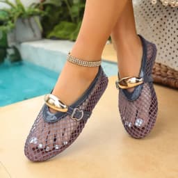 In Summer, Wear Round Toe, Straight Buckles, Casual and Comfortable, Women's Flats, Cut-out Mary Jane Single Shoes,fishnet Shoes