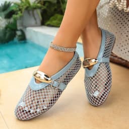 In Summer, Wear Round Toe, Straight Buckles, Casual and Comfortable, Women's Flats, Cut-out Mary Jane Single Shoes,fishnet Shoes
