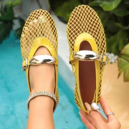 In Summer, Wear Round Toe, Straight Buckles, Casual and Comfortable, Women's Flats, Cut-out Mary Jane Single Shoes,fishnet Shoes