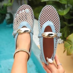 In Summer, Wear Round Toe, Straight Buckles, Casual and Comfortable, Women's Flats, Cut-out Mary Jane Single Shoes,fishnet Shoes