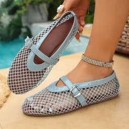 In Summer, Wear Round Toe, Straight Buckles, Casual and Comfortable, Women's Flats, Cut-out Mary Jane Single Shoes,fishnet Shoes