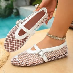 In Summer, Wear Round Toe, Straight Buckles, Casual and Comfortable, Women's Flats, Cut-out Mary Jane Single Shoes,fishnet Shoes