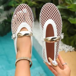 In Summer, Wear Round Toe, Straight Buckles, Casual and Comfortable, Women's Flats, Cut-out Mary Jane Single Shoes,fishnet Shoes