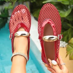 In Summer, Wear Round Toe, Straight Buckles, Casual and Comfortable, Women's Flats, Cut-out Mary Jane Single Shoes,fishnet Shoes