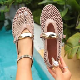 In Summer, Wear Round Toe, Straight Buckles, Casual and Comfortable, Women's Flats, Cut-out Mary Jane Single Shoes,fishnet Shoes