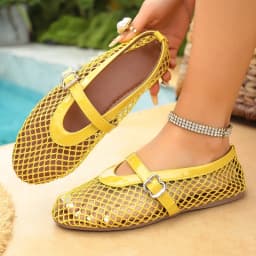 In Summer, Wear Round Toe, Straight Buckles, Casual and Comfortable, Women's Flats, Cut-out Mary Jane Single Shoes,fishnet Shoes