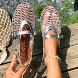In Summer, Wear Round Toe, Straight Buckles, Casual and Comfortable, Women's Flats, Cut-out Mary Jane Single Shoes,fishnet Shoes