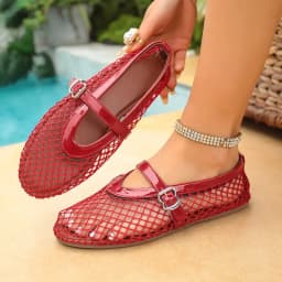In Summer, Wear Round Toe, Straight Buckles, Casual and Comfortable, Women's Flats, Cut-out Mary Jane Single Shoes,fishnet Shoes