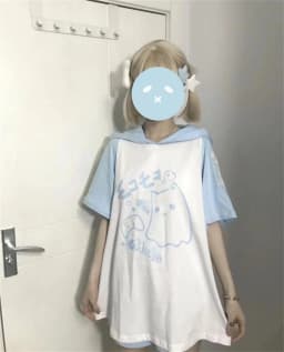 Korean Kawaii Cat Ears Hoodie Tops Women Y2k Short Sleeve Sweatshirts T-shirts 2024 Summer New Mid-length Loose Pullovers