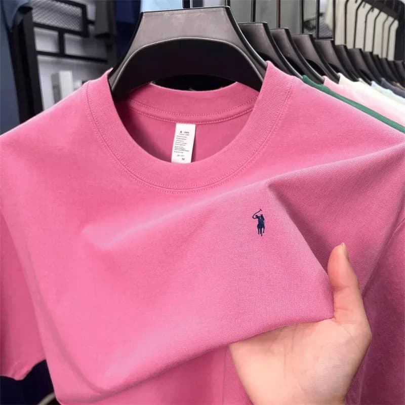 100% pure cotton breathable short-sleeve T-shirt, men's summer fashion light luxury brand printed loose casual round neck shirt