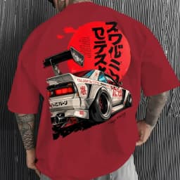 Men's JDM Racing Car Graphic T-Shirt 100% Cotton Hot Sale Oversized Tee Breathable Japanese Streetwear Tops