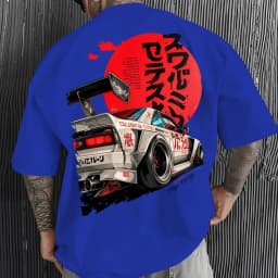 Men's JDM Racing Car Graphic T-Shirt 100% Cotton Hot Sale Oversized Tee Breathable Japanese Streetwear Tops