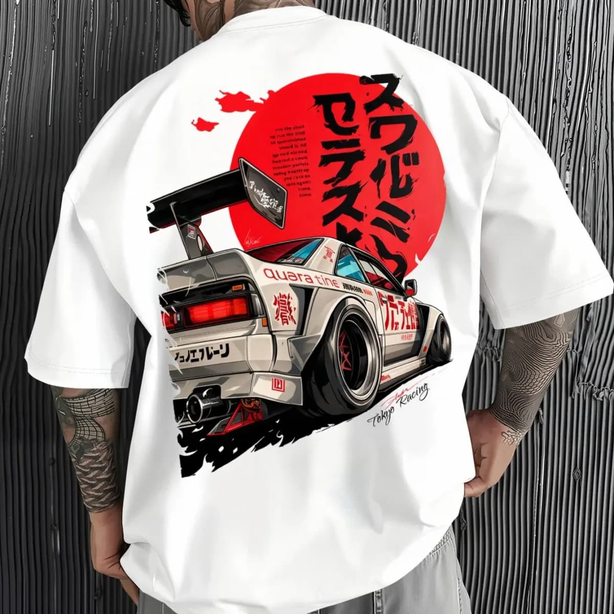 Men's JDM Racing Car Graphic T-Shirt 100% Cotton Hot Sale Oversized Tee Breathable Japanese Streetwear Tops