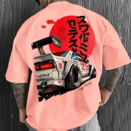 Men's JDM Racing Car Graphic T-Shirt 100% Cotton Hot Sale Oversized Tee Breathable Japanese Streetwear Tops