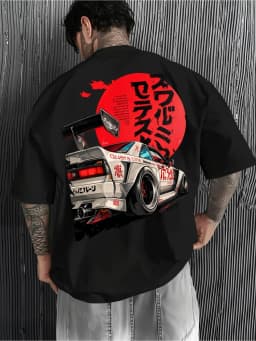 Men's JDM Racing Car Graphic T-Shirt 100% Cotton Hot Sale Oversized Tee Breathable Japanese Streetwear Tops