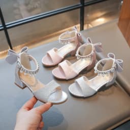 Children's Fashionable Open-Toe Sandals Rhinestone Bow Performance Shoes for Girls Ages 3–18 High-heeled Shoes for Kids Sandals