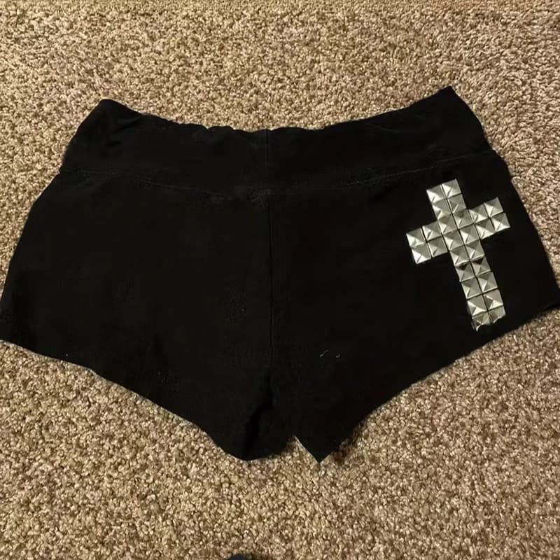 Women Y2K Summer Streetwear Gyaru Vintage goth Graphic Acubi Shorts Button Low Rise Short Hot Pants 2000s Alt Clothes