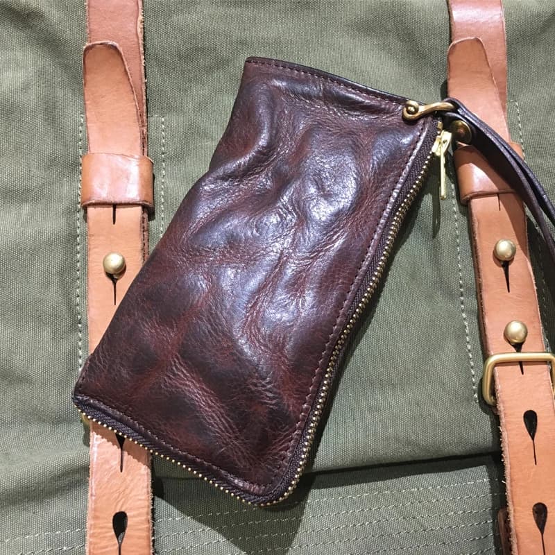 AETOO Locomotive retro long pleated to do old men's first layer cowhide purse hand bag coin purse