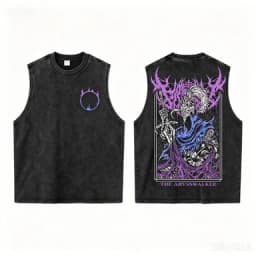Men 100% Cotton Black Washed Tank Top Sleeveless Dark Knight Graphic Print Casual Streetwear Tee