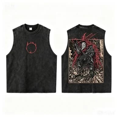 Men 100% Cotton Black Washed Tank Top Sleeveless Dark Knight Graphic Print Casual Streetwear Tee