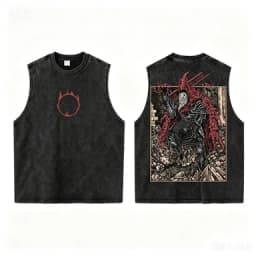 Men 100% Cotton Black Washed Tank Top Sleeveless Dark Knight Graphic Print Casual Streetwear Tee