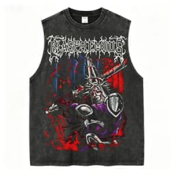 Men 100% Cotton Black Washed Tank Top Sleeveless Dark Knight Graphic Print Casual Streetwear Tee