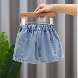 Summer Girls Shorts 3-12T Sweet Bead Decoration Kids Half Pants Loose Children Denim Shorts Soft Boys Clothes