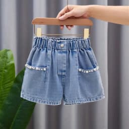 Summer Girls Shorts 3-12T Sweet Bead Decoration Kids Half Pants Loose Children Denim Shorts Soft Boys Clothes