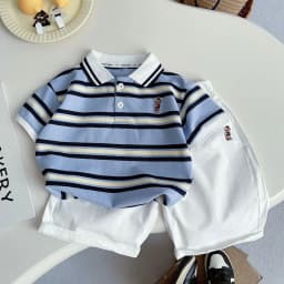 IENENS Boys Clothes Sets Summer Kids Polo-shirt Shorts Suits Striped Sleeves Short Outfit Children Casual Costume