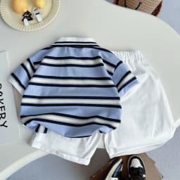 IENENS Boys Clothes Sets Summer Kids Polo-shirt Shorts Suits Striped Sleeves Short Outfit Children Casual Costume