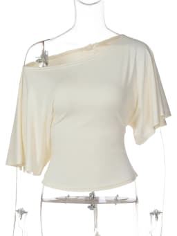 Hugcitar Women Fashion Solid Skew Collar Short Sleeve Sexy Lace Up Oversize Crop T-Shirt Top Summer Female Clothes Party Holiday