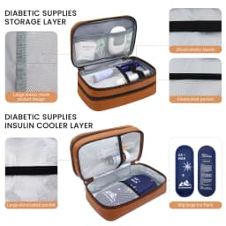 Brown Portable Diabetic Supplies Organizer Bag, Single Layer/Double Layer Insulin Travel Case, Bag Only